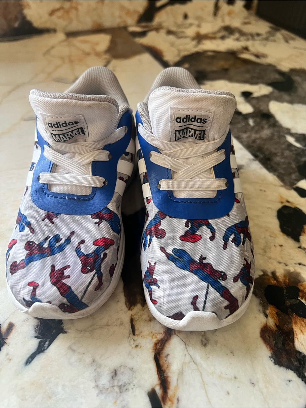 adidas toddler Kids Spider-Man Print White & Blue Sneakers